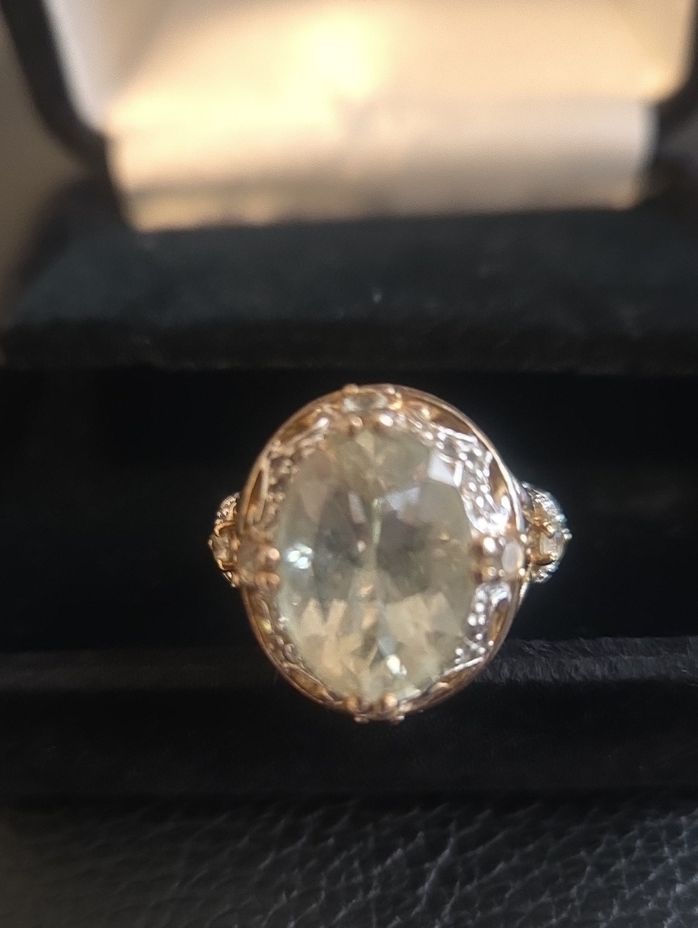 Sterling Silver And Gold Plate Green Oval Cut Synthetic Gemstone Ring